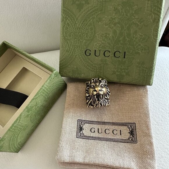 NWT GUCCI Gold Lion Ring Anger Forest 13 IT 6.5 US 100% AUTHENTIC - Picture 3 of 9